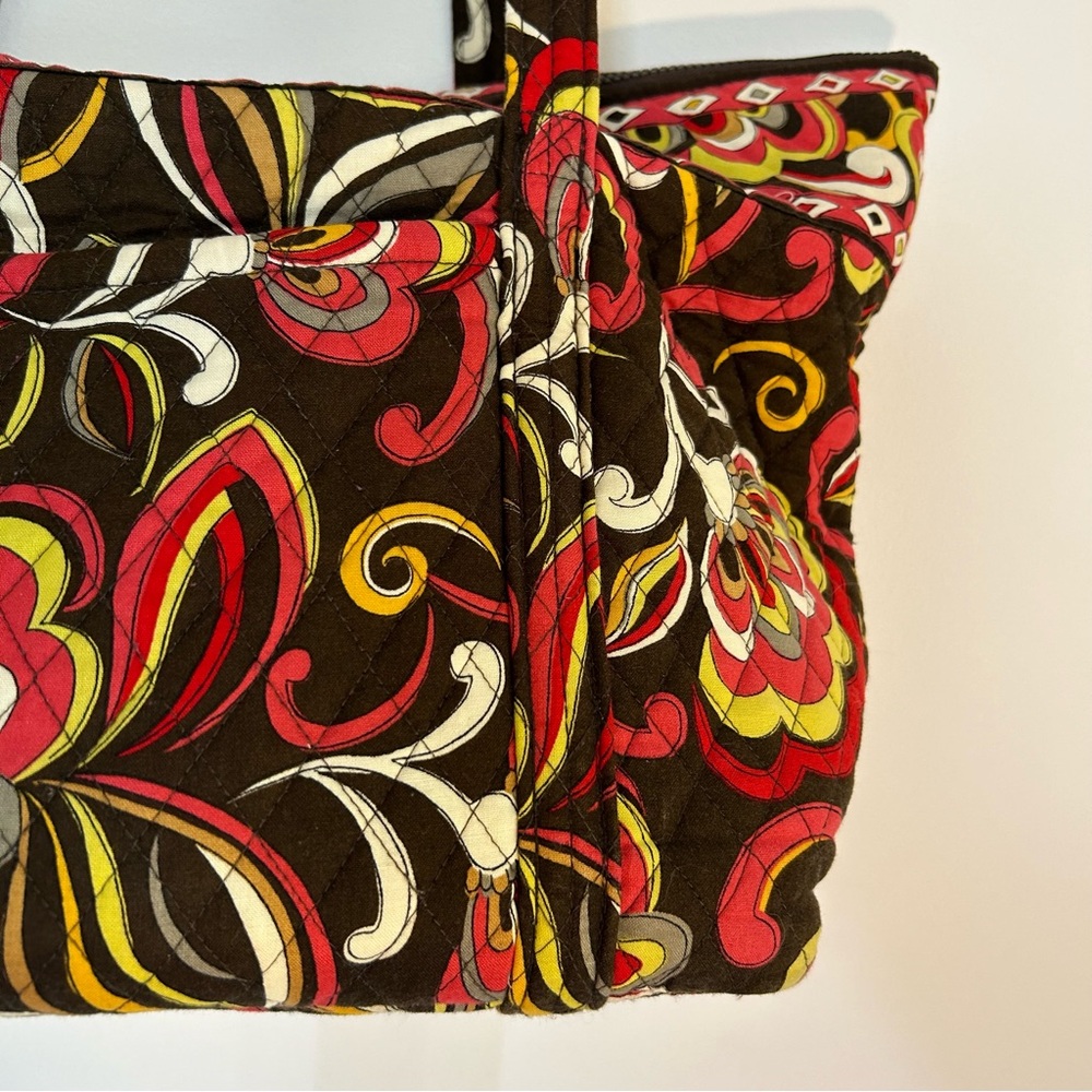 Vera Bradley Puccini Tote Bag Purse Brown Yellow Pink White Pockets Large - Picture 4 of 12
